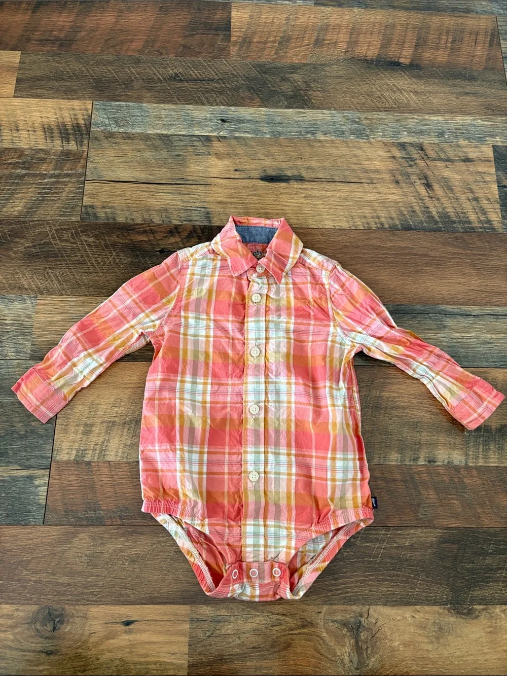 OshKosh B'gosh Coral and Yellow Plaid Infant Button-Up Shirt